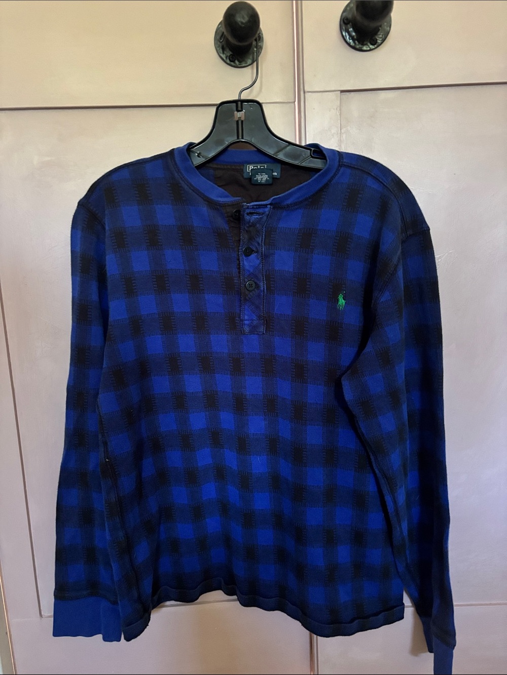 Boys Polo by Ralph Lauren Black and Blue Plaid Long-Sleeve Henley